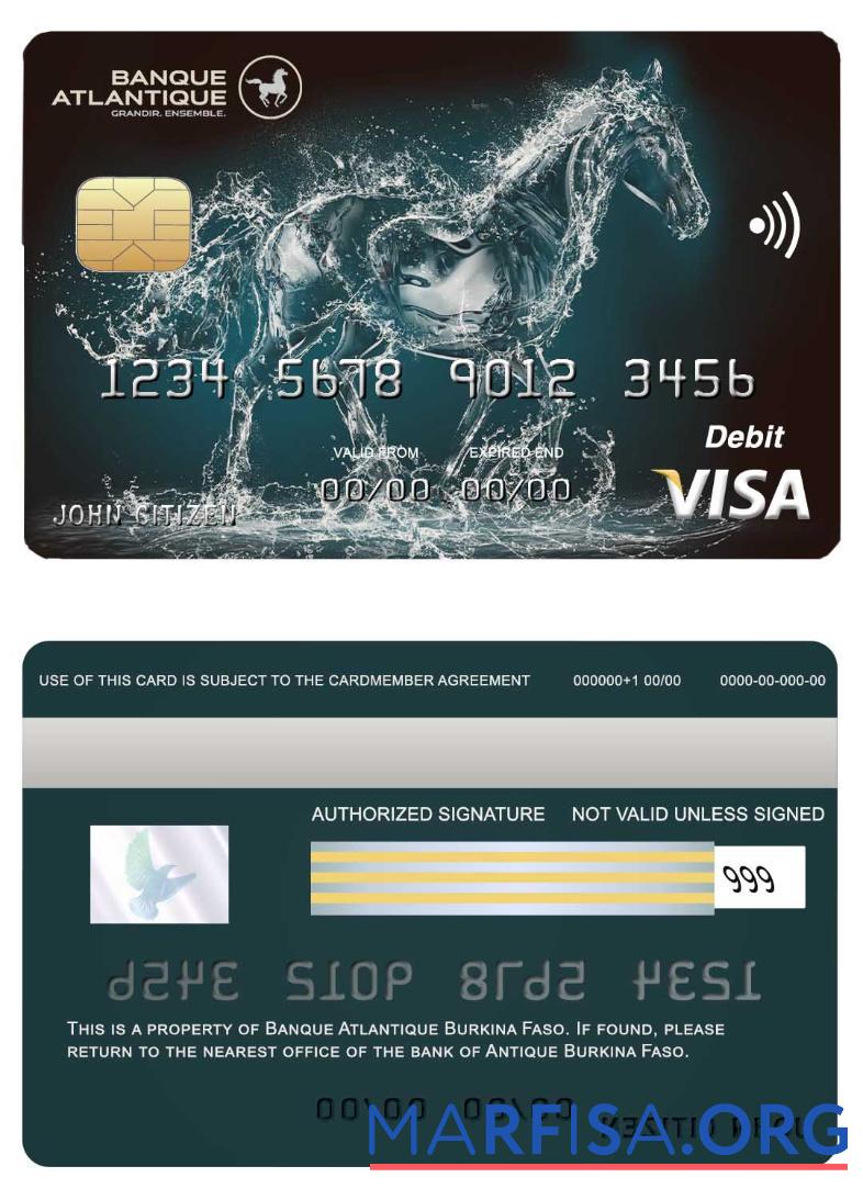Printable Burkina Faso Atlantique bank visa card example
